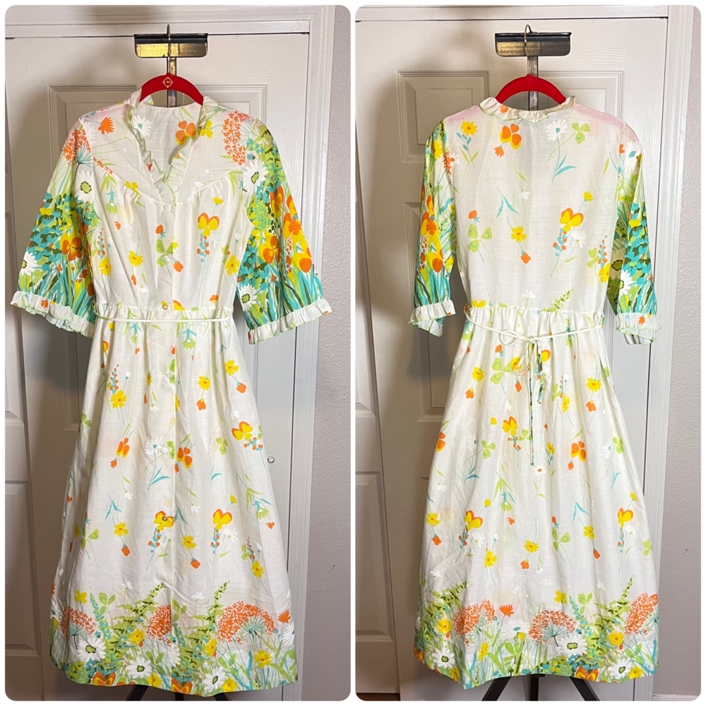 Vintage Sears Floral 60s 70s Hawaiian Multicolor House Dress Womens XS Tropical